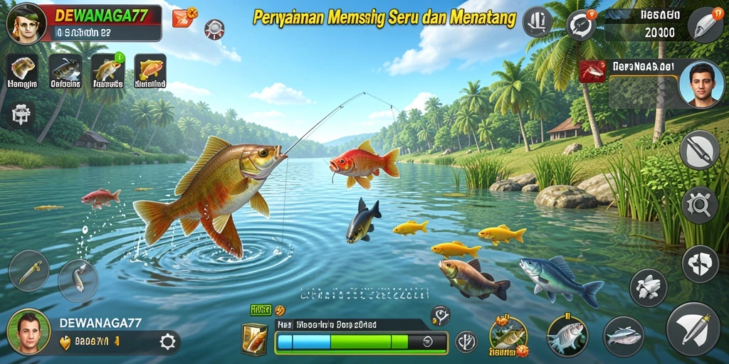 Screenshot menampilkan aksi memancing seru di DEWANAGA77.