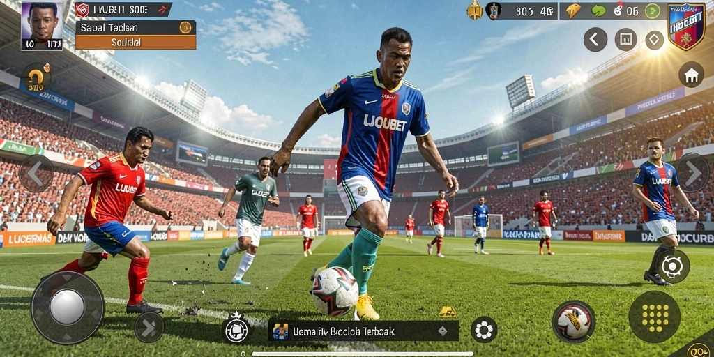 Tangkapan layar gameplay LUCUBET yang menarik dengan aksi sepak bola intens.