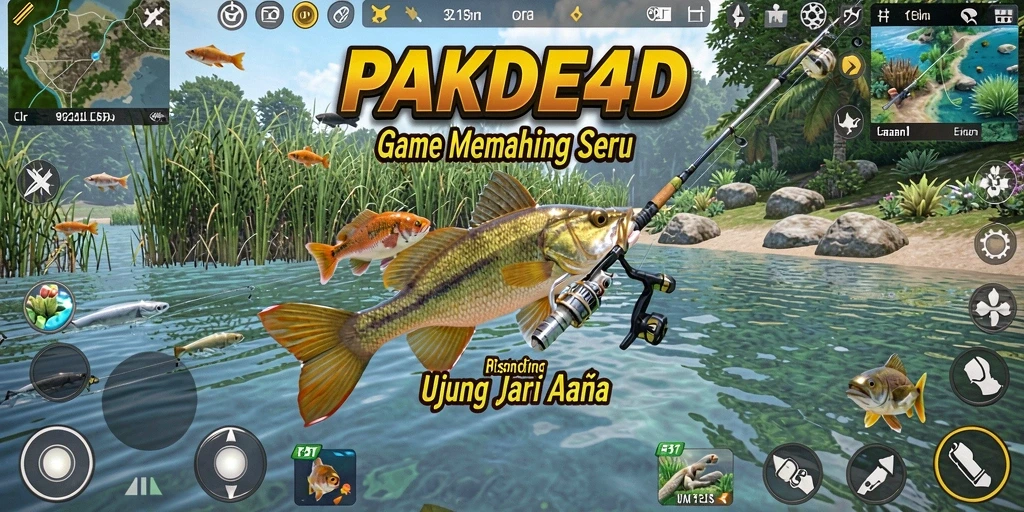 Tampilan gameplay seru dari PAKDE4D yang memperlihatkan aksi memancing.