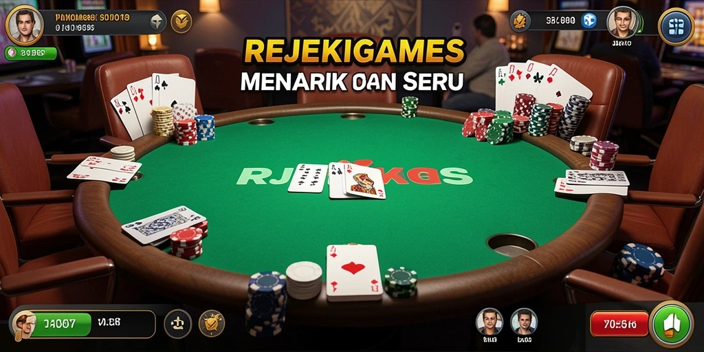 Gameplay seru REJEKIGAMES dengan aksi Poker yang mendebarkan.