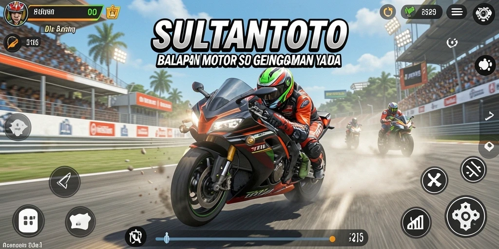 Screenshot SULTANTOTO menampilkan aksi balapan motor yang mendebarkan.