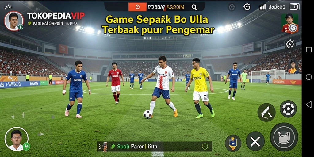 Tangkapan layar gameplay TOKOPEDIAVIP menampilkan aksi sepak bola yang mendebarkan.