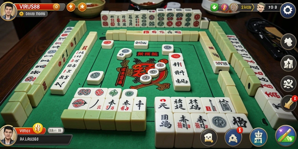 Screenshot gameplay <strong>VIRUS88</strong> menampilkan keseruan bermain Mahjong dengan ubin yang beragam.